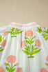 All Over Floral Print Striped Trim V Neck Blouse