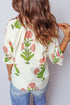 All Over Floral Print Striped Trim V Neck Blouse