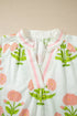 All Over Floral Print Striped Trim V Neck Blouse