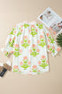 All Over Floral Print Striped Trim V Neck Blouse