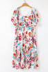 All Over Floral Puff Sleeve Square Neck Midi Dress