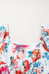 All Over Floral Puff Sleeve Square Neck Midi Dress