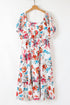 All Over Floral Puff Sleeve Square Neck Midi Dress