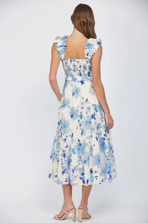All Over Floral Ruffled Strap Smocked Maxi Dress