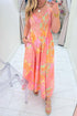 All Over Floral Smocked High Waist Spaghetti Strap Dress
