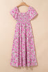 All Over Floral Smocked Puff Sleeve A Line Maxi Dress