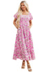 All Over Floral Smocked Puff Sleeve A Line Maxi Dress