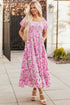All Over Floral Smocked Puff Sleeve A Line Maxi Dress