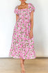 All Over Floral Smocked Puff Sleeve A Line Maxi Dress