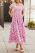 All Over Floral Smocked Puff Sleeve A Line Maxi Dress
