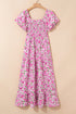 All Over Floral Smocked Puff Sleeve A Line Maxi Dress