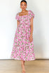 All Over Floral Smocked Puff Sleeve A Line Maxi Dress