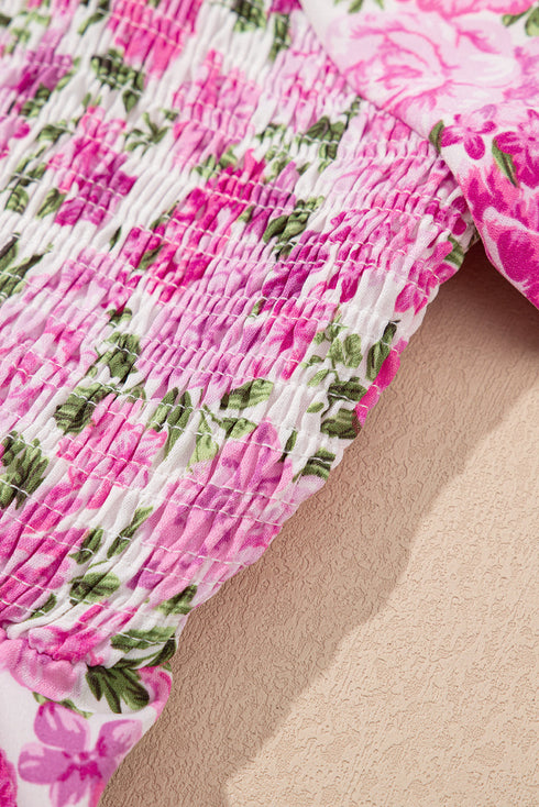 All Over Floral Smocked Puff Sleeve A Line Maxi Dress