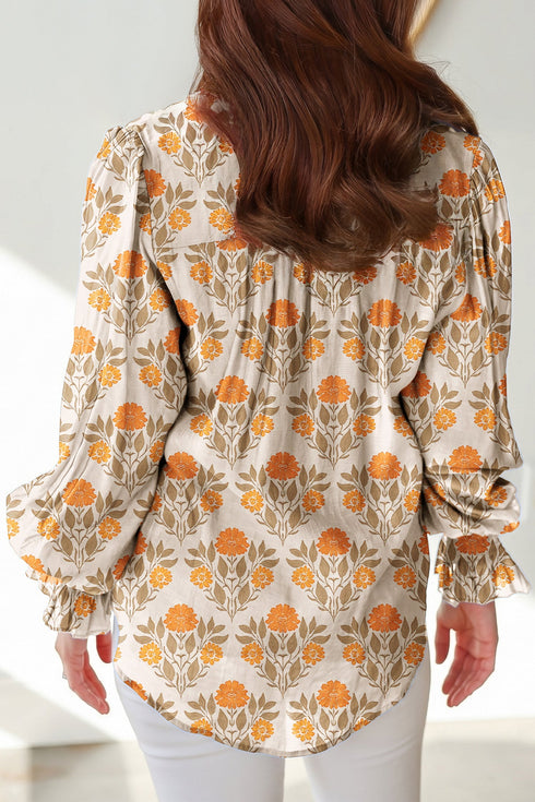 All Over Floral V Neck Southern Belle Long Sleeve Blouse