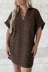 All Over Leopard Print Collared V Neck Mini Dress