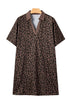All Over Leopard Print Collared V Neck Mini Dress