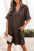 All Over Leopard Print Collared V Neck Mini Dress