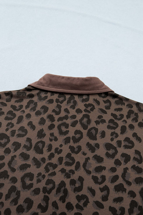 All Over Leopard Print Collared V Neck Mini Dress