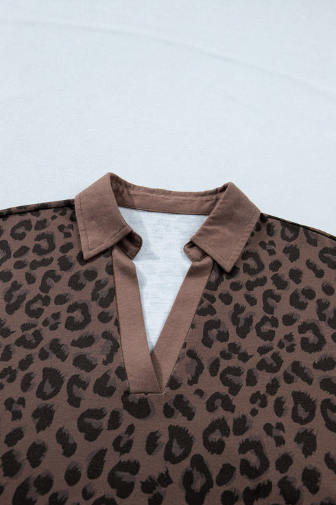 All Over Leopard Print Collared V Neck Mini Dress