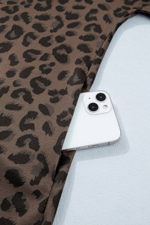 All Over Leopard Print Collared V Neck Mini Dress