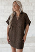 All Over Leopard Print Collared V Neck Mini Dress