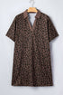All Over Leopard Print Collared V Neck Mini Dress