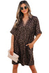 All Over Leopard Print Collared V Neck Mini Dress