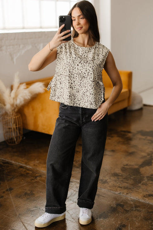 All Over Leopard Print Corduroy Knot Side Western Vest