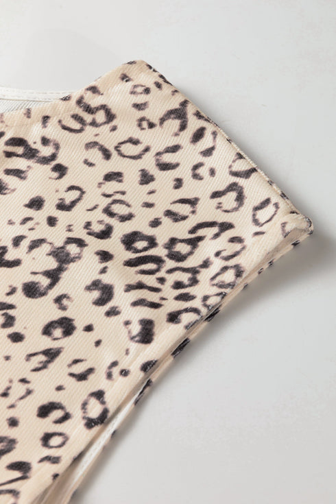 All Over Leopard Print Corduroy Knot Side Western Vest