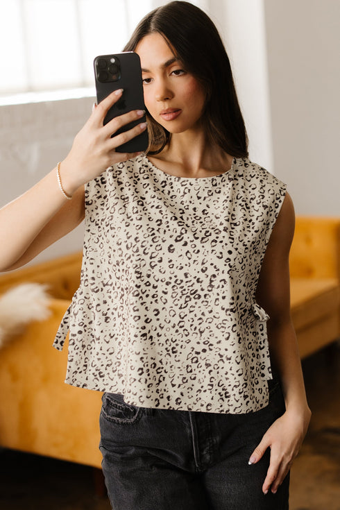 All Over Leopard Print Corduroy Knot Side Western Vest