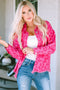 All Over Leopard Print Distressed Raw Hem Denim Jacket