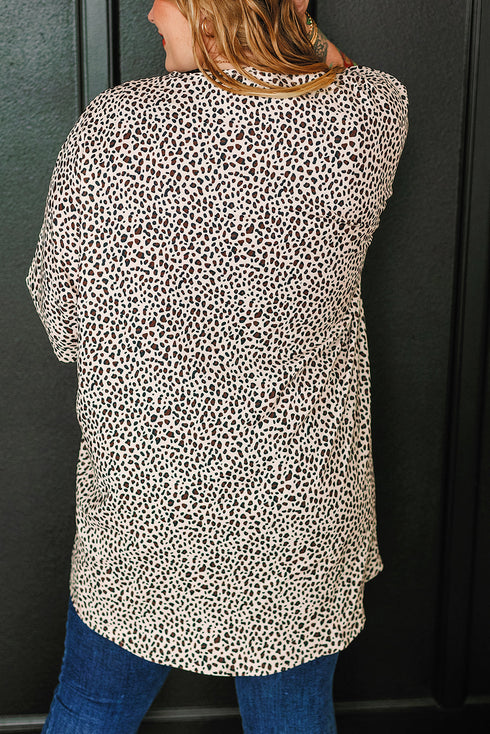 All Over Leopard Print Half Sleeve Open Front Cardigan