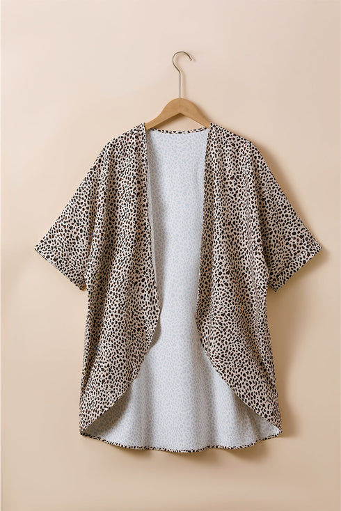 All Over Leopard Print Half Sleeve Open Front Cardigan