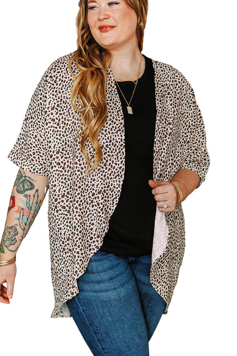All Over Leopard Print Half Sleeve Open Front Cardigan