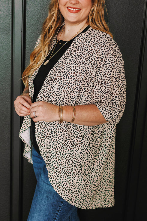 All Over Leopard Print Half Sleeve Open Front Cardigan