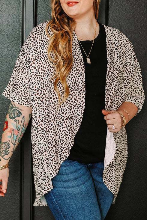 All Over Leopard Print Half Sleeve Open Front Cardigan