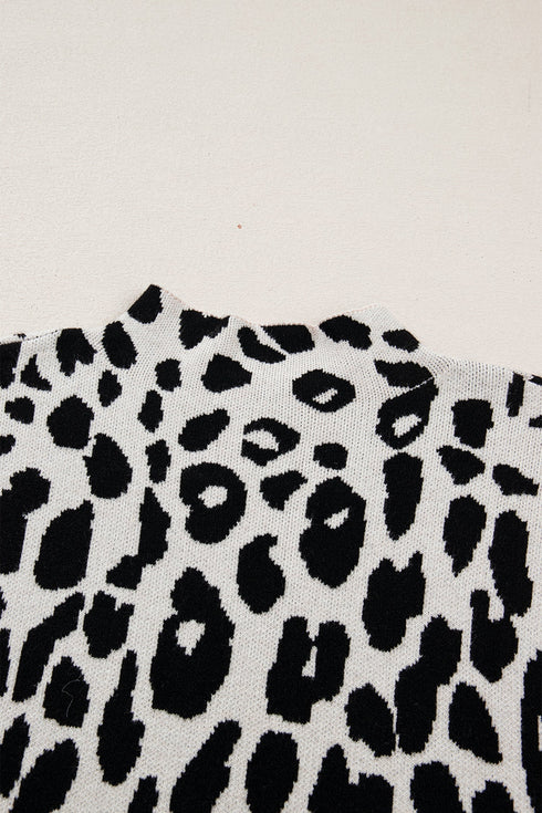 All Over Leopard Print High Neck Short Sleeve Sweater