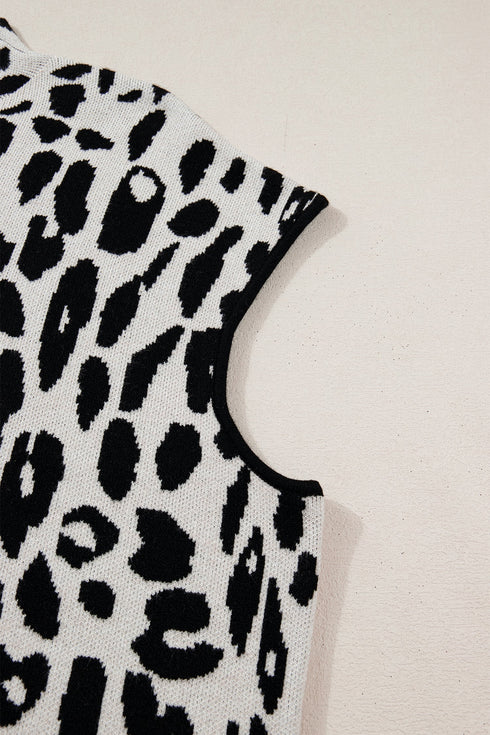 All Over Leopard Print High Neck Short Sleeve Sweater