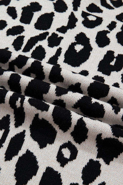 All Over Leopard Print High Neck Short Sleeve Sweater