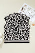 All Over Leopard Print High Neck Short Sleeve Sweater