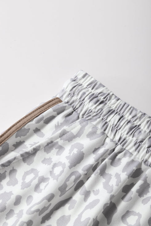 All Over Leopard Print Lace Up Accent Trim Shorts