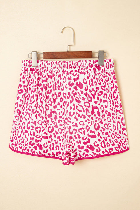 All Over Leopard Print Lace Up Accent Trim Shorts