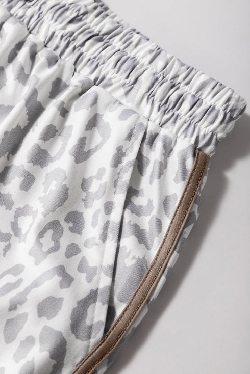 All Over Leopard Print Lace Up Accent Trim Shorts