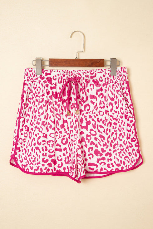 All Over Leopard Print Lace Up Accent Trim Shorts