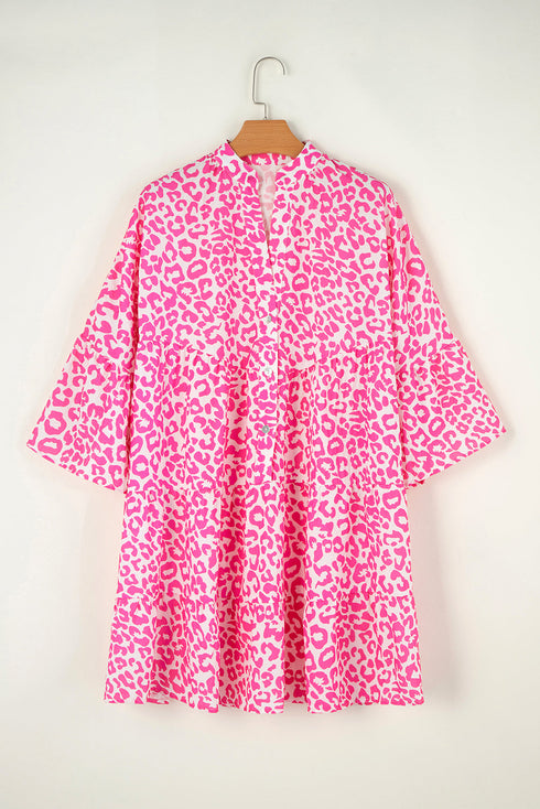 All Over Leopard Print Long Sleeve Buttoned Mini Dress