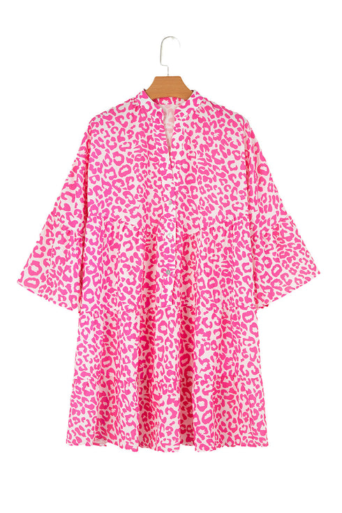 All Over Leopard Print Long Sleeve Buttoned Mini Dress