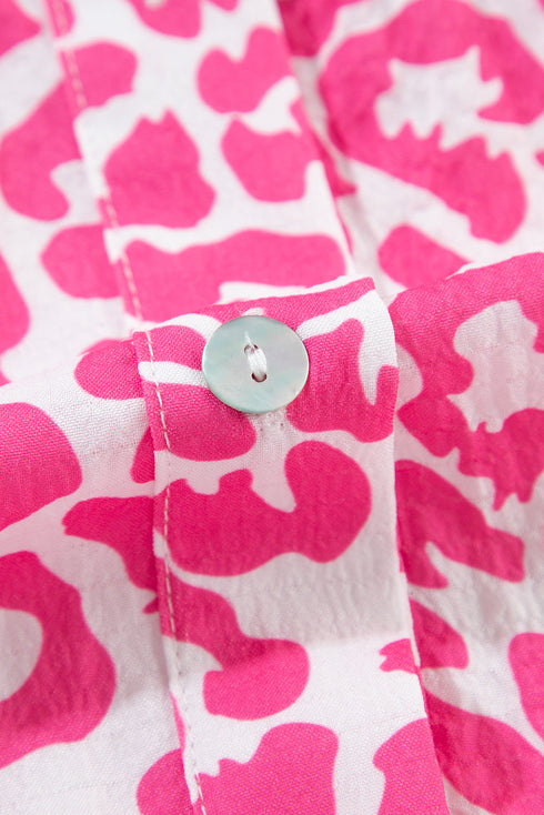 All Over Leopard Print Long Sleeve Buttoned Mini Dress