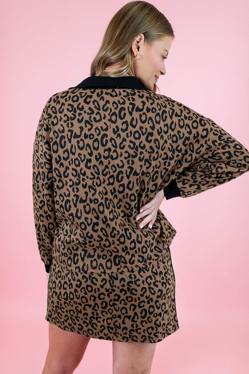 All Over Leopard Print Long Sleeve Two Piece Dress
