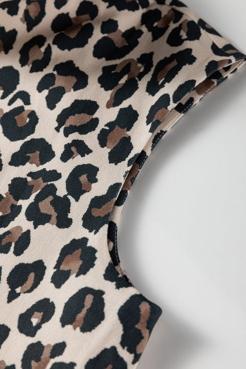 All Over Leopard Print Open Front Western Denim Vest