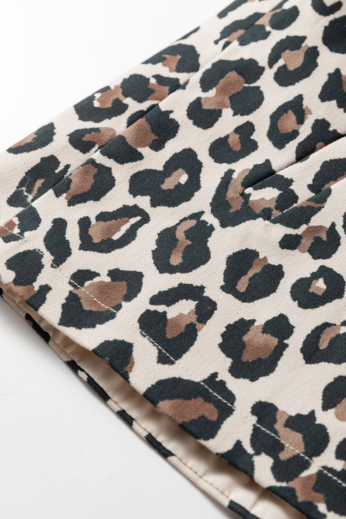 All Over Leopard Print Open Front Western Denim Vest